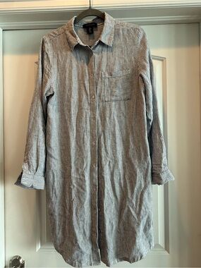 Tahari Blue & White Striped Shirt Dress